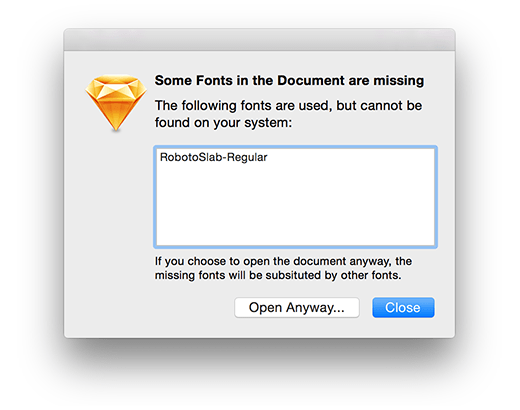 Sketch App Some Fonts in the Document are missing